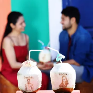 pre-wedding shoot with customised coconuts