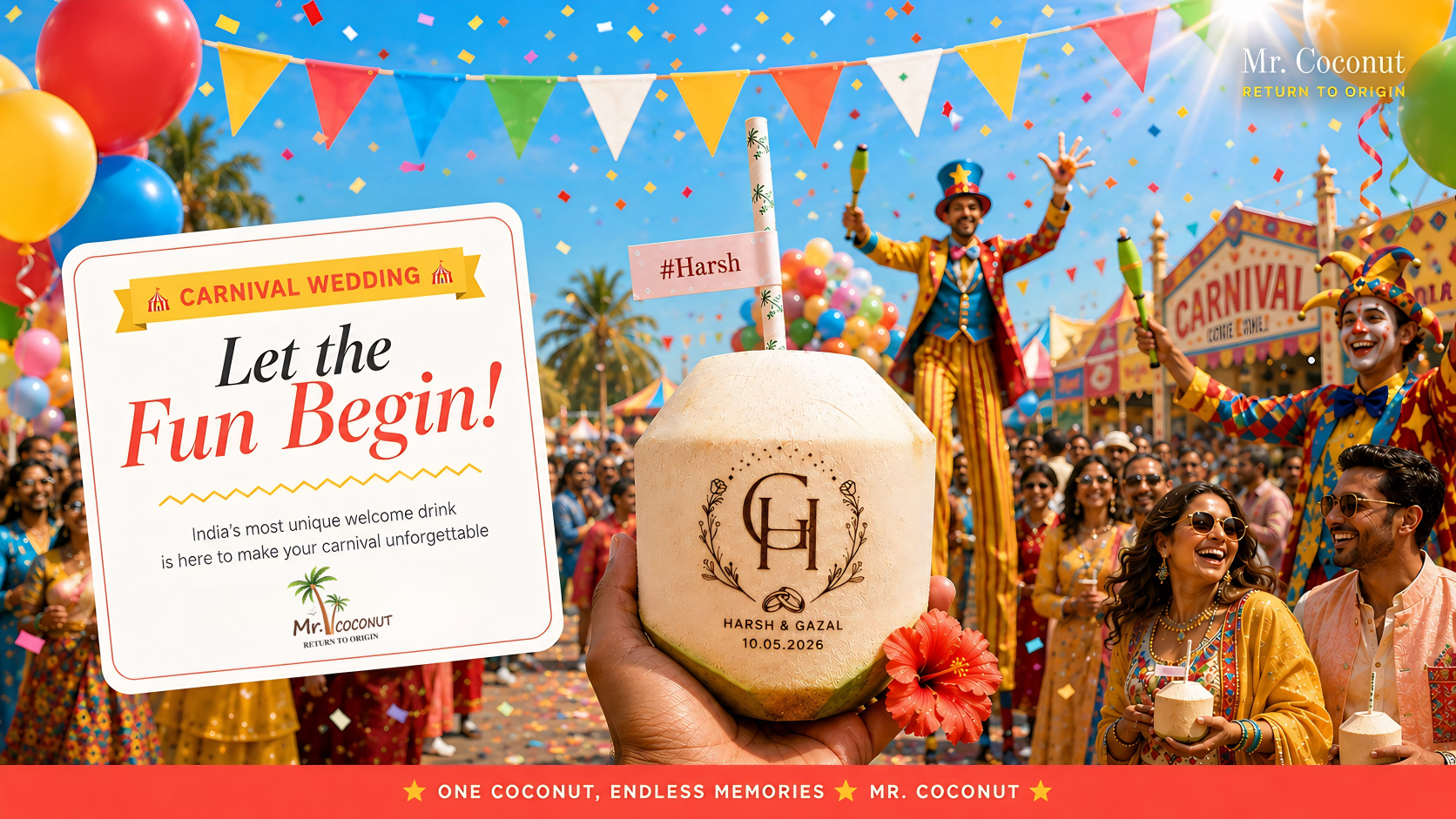 Luxury personalized coconut carnival for Indian wedding ceremony return gift