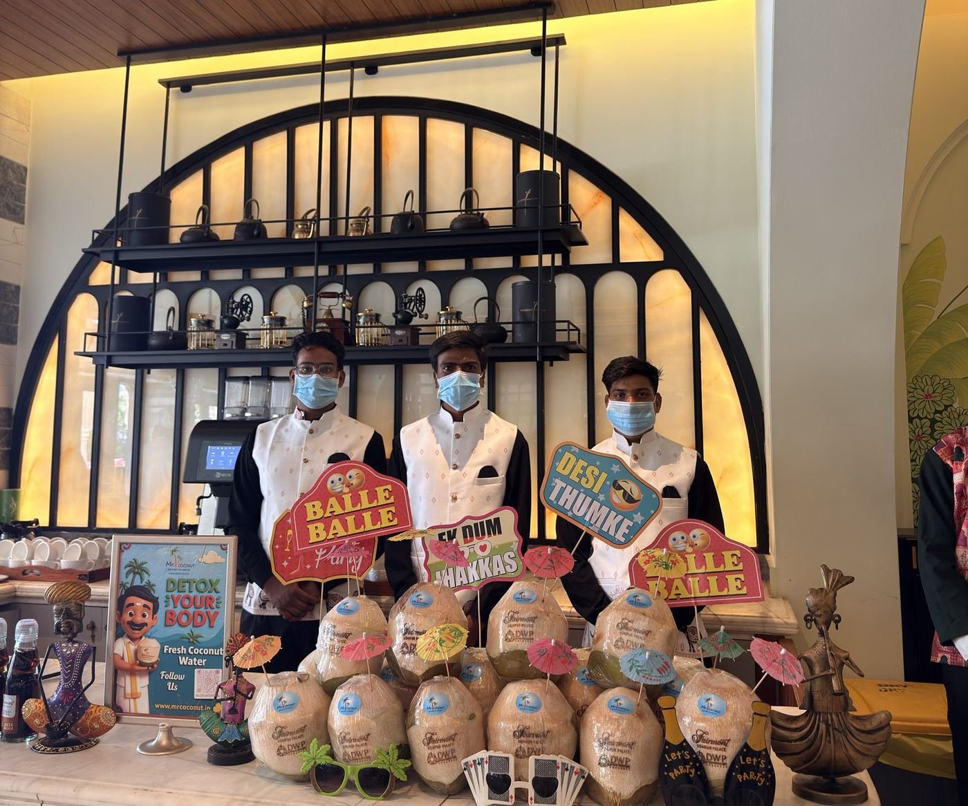 Mr. Coconut indoor coconut counter with team and themed props