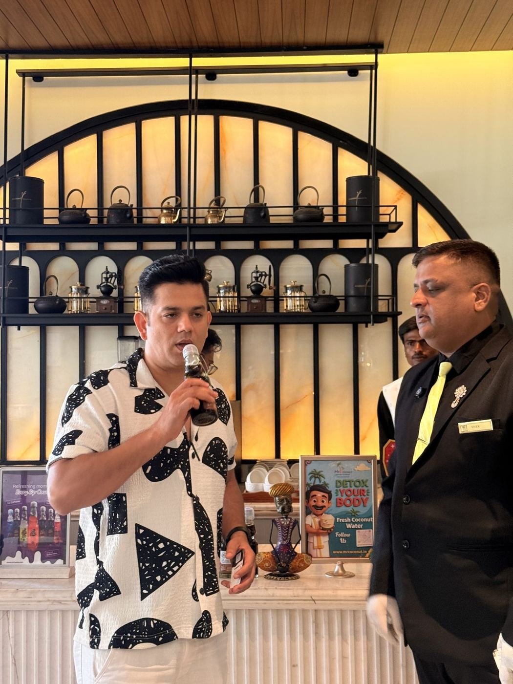 Guest speaking at the Mr. Coconut counter